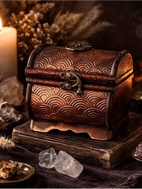 Vintage Style Embossed Treasure Chest Trinket Box | Rustic Decor Storage
